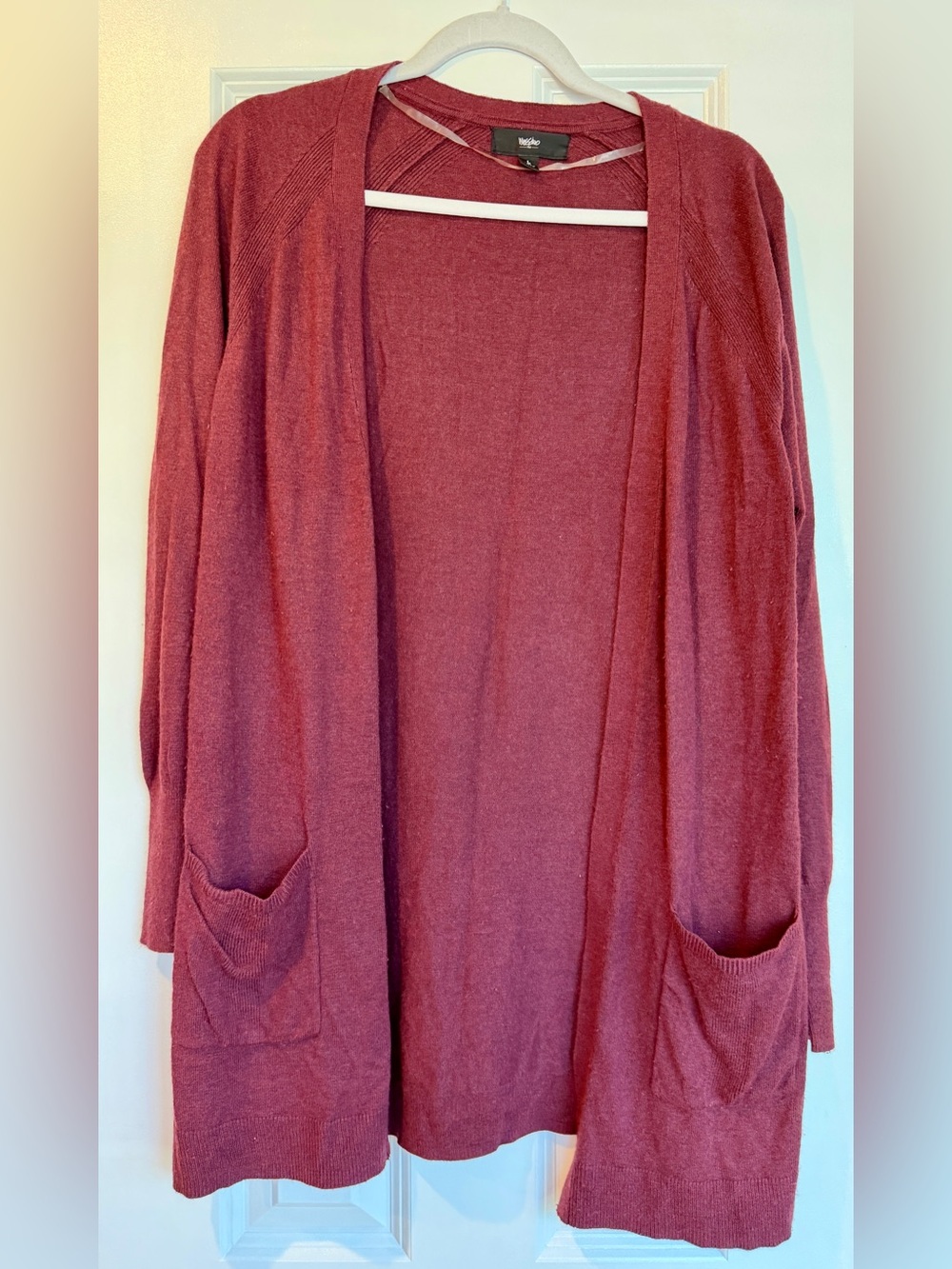Mossimo | Women’s Open-Front Maroon Cardigan with Pockets | Size Large